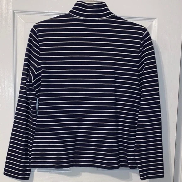 Lauren Ralph Lauren Striped Navy and White Quarter-Zip Sweater - Picture 4 of 8